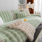 Thick Sofa Seat Pad Solid Color Faux Fur Fluffy Sofa Cushion Non-Slip Couch Covers