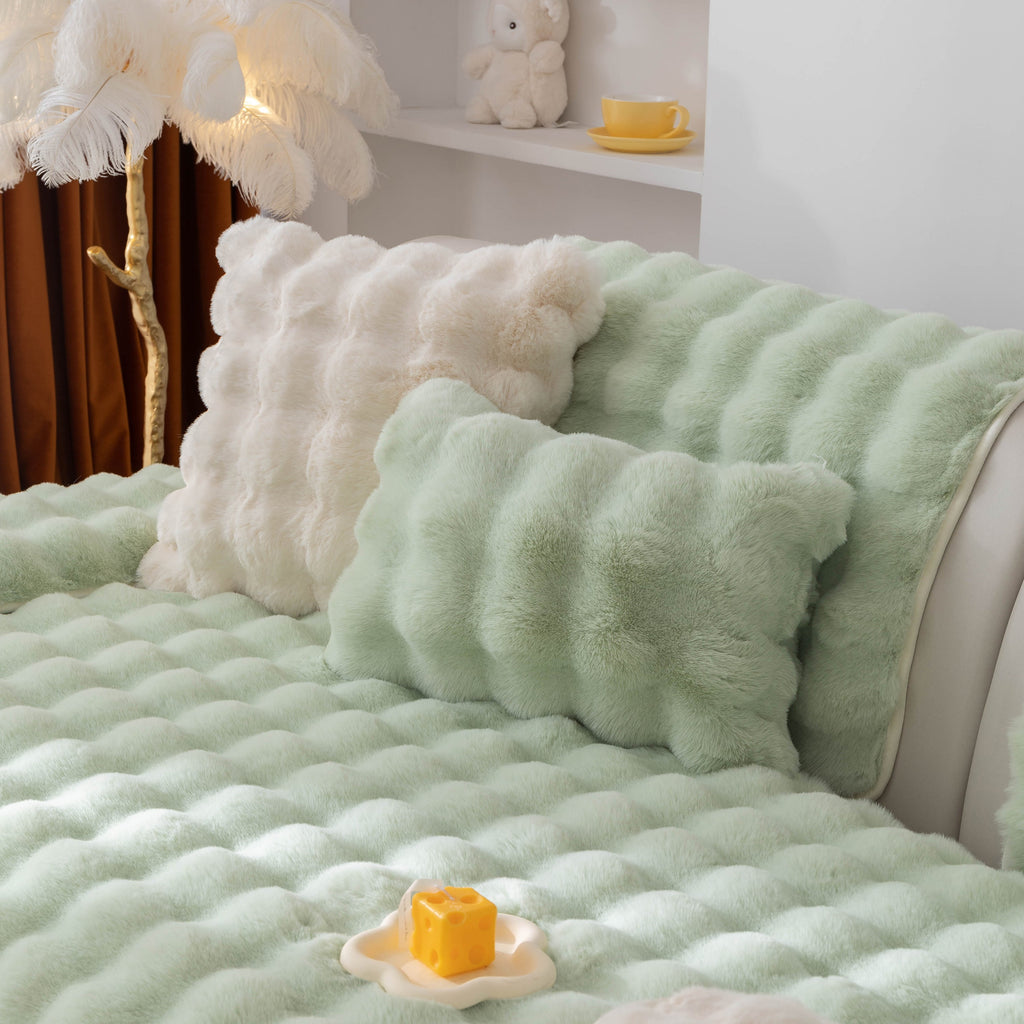Thick Sofa Seat Pad Solid Color Faux Fur Fluffy Sofa Cushion Non-Slip Couch Covers