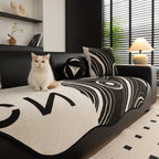 Abstract Art Sofa Cover with Wave Edge, Non Slip Couch Cover for Stylish Homes