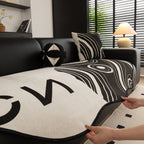 Abstract Art Sofa Cover with Wave Edge, Non Slip Couch Cover for Stylish Homes