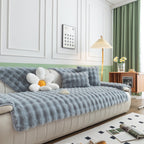 Thick Sofa Seat Pad Solid Color Faux Fur Fluffy Sofa Cushion Non-Slip Couch Covers