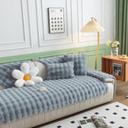 Thick Sofa Seat Pad Solid Color Faux Fur Fluffy Sofa Cushion Non-Slip Couch Covers