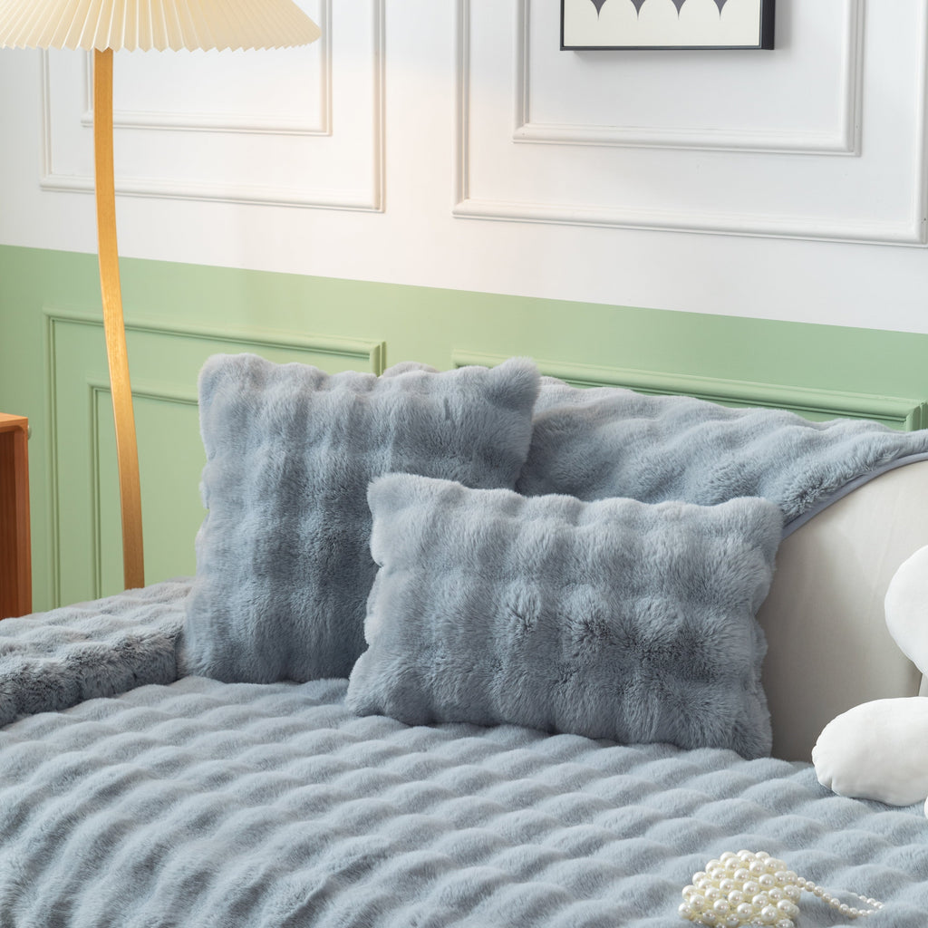 Thick Sofa Seat Pad Solid Color Faux Fur Fluffy Sofa Cushion Non-Slip Couch Covers