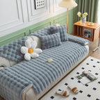 Thick Sofa Seat Pad Solid Color Faux Fur Fluffy Sofa Cushion Non-Slip Couch Covers
