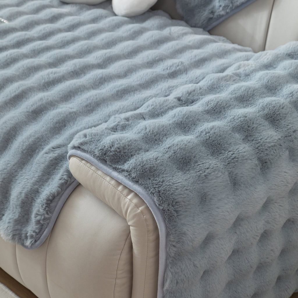 Thick Sofa Seat Pad Solid Color Faux Fur Fluffy Sofa Cushion Non-Slip Couch Covers