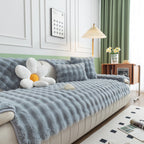 Thick Sofa Seat Pad Solid Color Faux Fur Fluffy Sofa Cushion Non-Slip Couch Covers