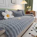 Thick Sofa Seat Pad Solid Color Faux Fur Fluffy Sofa Cushion Non-Slip Couch Covers