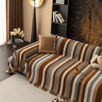 Cozy Decorative Throw Blanket for Couches, Boho Plush Woven Sofa Cover with Stripes