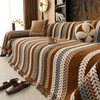 Cozy Decorative Throw Blanket for Couches, Boho Plush Woven Sofa Cover with Stripes