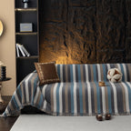 Cozy Decorative Throw Blanket for Couches, Boho Plush Woven Sofa Cover with Stripes