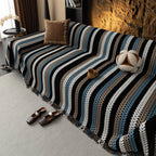 Cozy Decorative Throw Blanket for Couches, Boho Plush Woven Sofa Cover with Stripes