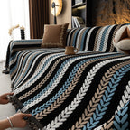 Cozy Decorative Throw Blanket for Couches, Boho Plush Woven Sofa Cover with Stripes