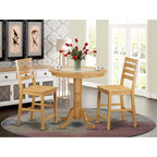 East West Furniture JACF3-OAK-W 3 Piece Counter Height Dining Set for Small Spaces Contains a Round Wooden Table with Pedestal and 2 Kitchen Chairs, 36x36 Inch, Oak