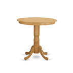East West Furniture JACF3-OAK-W 3 Piece Counter Height Dining Set for Small Spaces Contains a Round Wooden Table with Pedestal and 2 Kitchen Chairs, 36x36 Inch, Oak