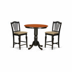 East West Furniture JACH3-BLK-C 3 Piece Counter Height Dining Table Set Contains a Round Wooden Table with Pedestal and 2 Linen Fabric Kitchen Dining Chairs, 36x36 Inch, Black & Cherry