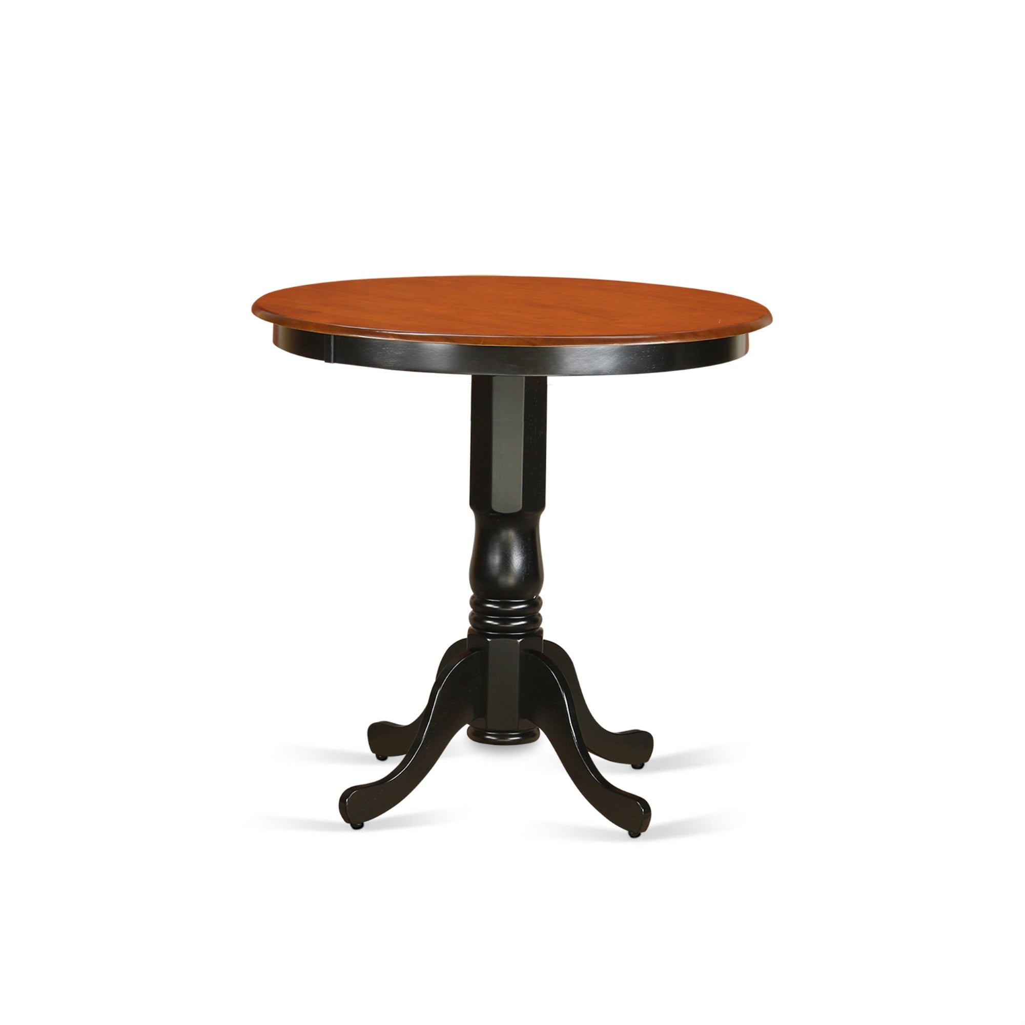 East West Furniture JACH5-BLK-C 5 Piece Kitchen Counter Set Includes a Round Dining Room Table with Pedestal and 4 Linen Fabric Upholstered Dining Chairs, 36x36 Inch, Black & Cherry