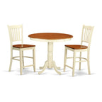 East West Furniture JAGR3-WHI-W 3 Piece Kitchen Counter Height Dining Table Set Contains a Round Pub Table with Pedestal and 2 Dining Room Chairs, 36x36 Inch, Buttermilk & Cherry