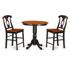 East West Furniture JAKE3-BLK-W 3 Piece Counter Height Dining Table Set Contains a Round Kitchen Table with Pedestal and 2 Dining Room Chairs, 36x36 Inch, Black & Cherry