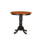 East West Furniture JAKE3-BLK-W 3 Piece Counter Height Dining Table Set Contains a Round Kitchen Table with Pedestal and 2 Dining Room Chairs, 36x36 Inch, Black & Cherry