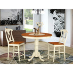 East West Furniture JAKE3-WHI-W 3 Piece Counter Height Dining Set for Small Spaces Contains a Round Wooden Table with Pedestal and 2 Kitchen Chairs, 36x36 Inch, Buttermilk & Cherry