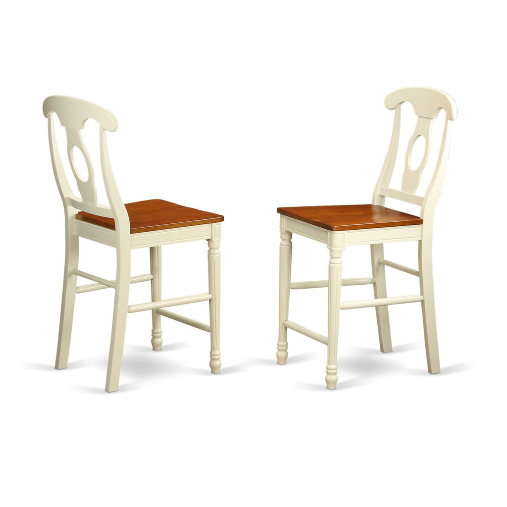 East West Furniture JAKE5-WHI-W 5 Piece Kitchen Counter Height Dining Table Set Includes a Round Wooden Table with Pedestal and 4 Dining Chairs, 36x36 Inch, Buttermilk & Cherry
