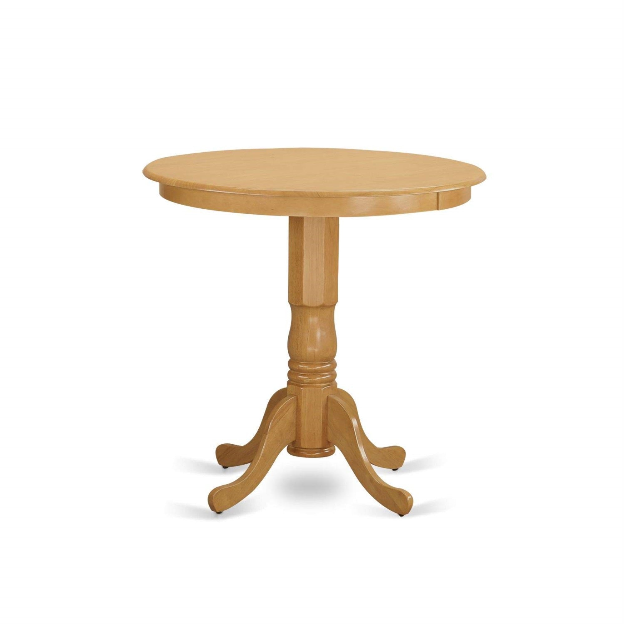 East West Furniture JAPB3-OAK-C 3 Piece Counter Height Pub Set Contains a Round Dining Room Table with Pedestal and 2 Linen Fabric Upholstered Chairs, 36x36 Inch, Oak
