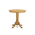 East West Furniture JAQU3-OAK-W 3 Piece Counter Height Dining Set for Small Spaces Contains a Round Wooden Table with Pedestal and 2 Kitchen Chairs, 36x36 Inch, Oak