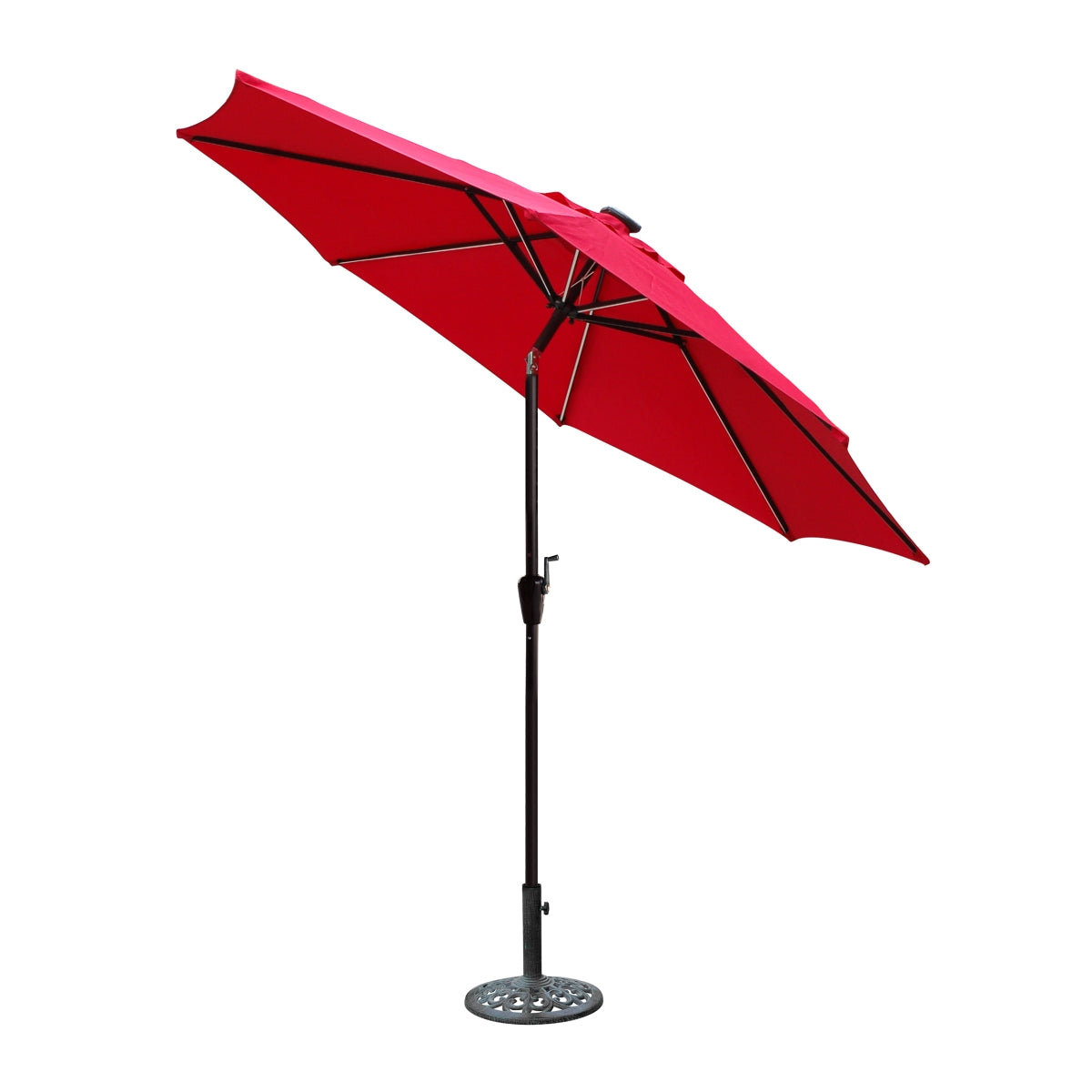Jeco Of-Ub105 9 Ft. Aluminum Umbrella With Crank & Solar Guide Tubes - Brown Pole & Red Fabric