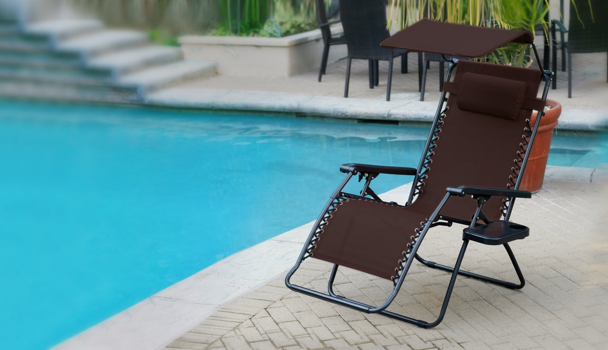 Jeco GCOL16 Oversized Olefin Zero Gravity Chair with Sunshade & Drink Tray  Mocha