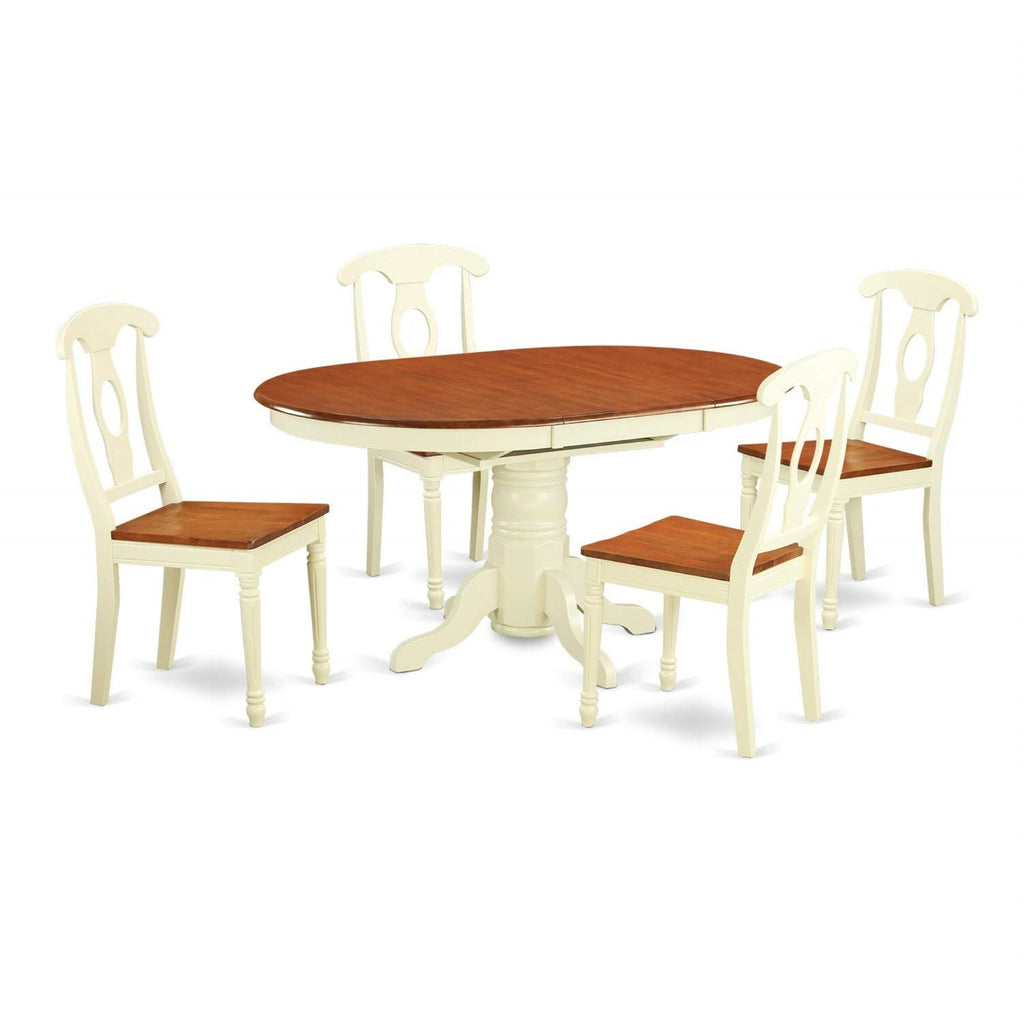 East West Furniture KENL5-WHI-W 5 Piece Modern Dining Table Set Includes an Oval Wooden Table with Butterfly Leaf and 4 Dining Room Chairs, 42x60 Inch, Buttermilk & Cherry