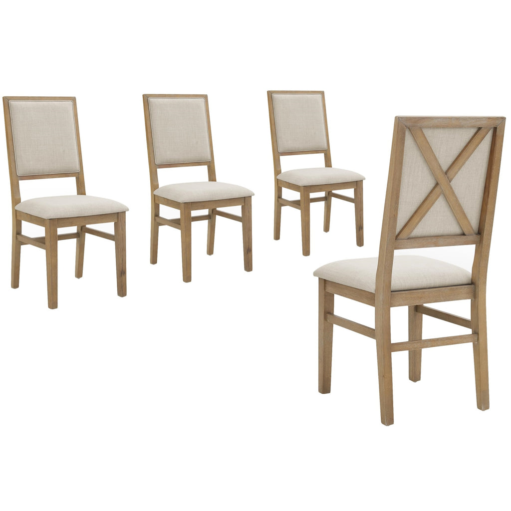 Crosley Furniture Joanna Modern Farmhouse Upholstered X Back Wood Dining Chairs Set Of 4, Kitchen Chair, Rustic Brown/Creme