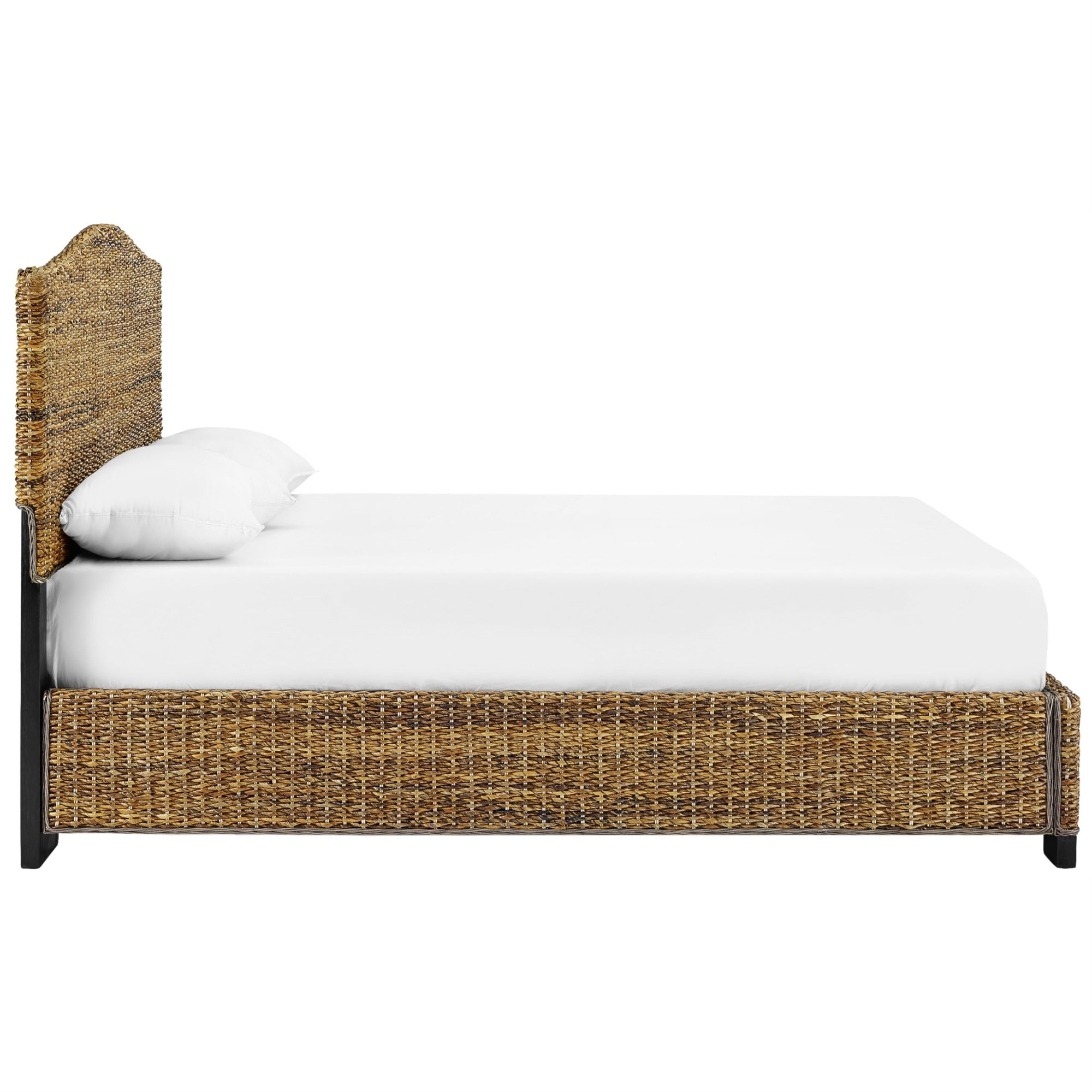 Crosley Furniture Serena Platform Bed, Handwoven Natural Fiber Rattan Headboard And Footboard Set, Banana Leaf, King