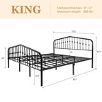 King Farmhouse Spindle Black Metal Platform Bed Frame with Headboard Footboard