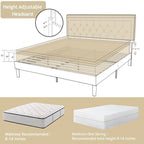 King Adjustable Height Platform Bed Frame with Beige Upholstered Headboard