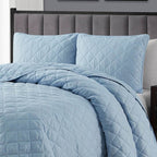 King/CAL King 3-Piece Light Blue Microfiber Reversible Diamond Quilt Set