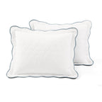 King/Cal King White Blue Scalloped Edge Reversible Thin Light Quilt Set