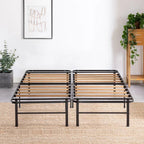 King size Metal Bed Frame with Bamboo Wood Slats