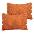 King size Orange Nectarine Damask Embroidered 4 Piece Oversized Bedspread Set