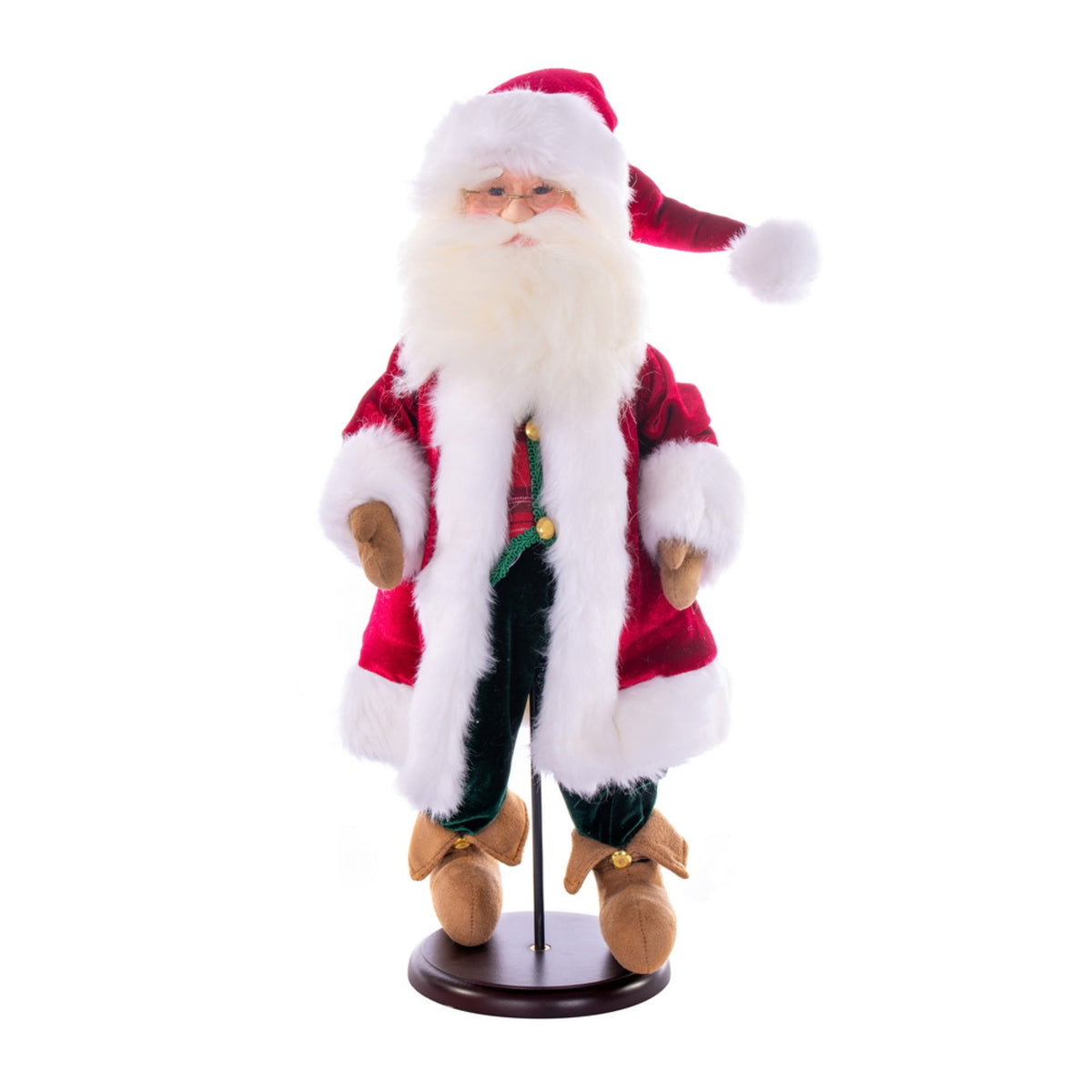 18 Inch  Red Plaid Velvet Santa Doll W Stand