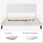 King size White Velvet Upholstered Platform Bed Frame with Headboard