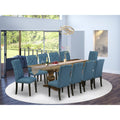 East West Furniture Lael117121 11Piece Mid Century Modern Dining Set Contains A Dining Table And 10 Mineral Blue Linen Fabric