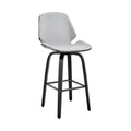 Arabela 26'' Gray Faux Leather and Black Wood Swivel Bar Stool