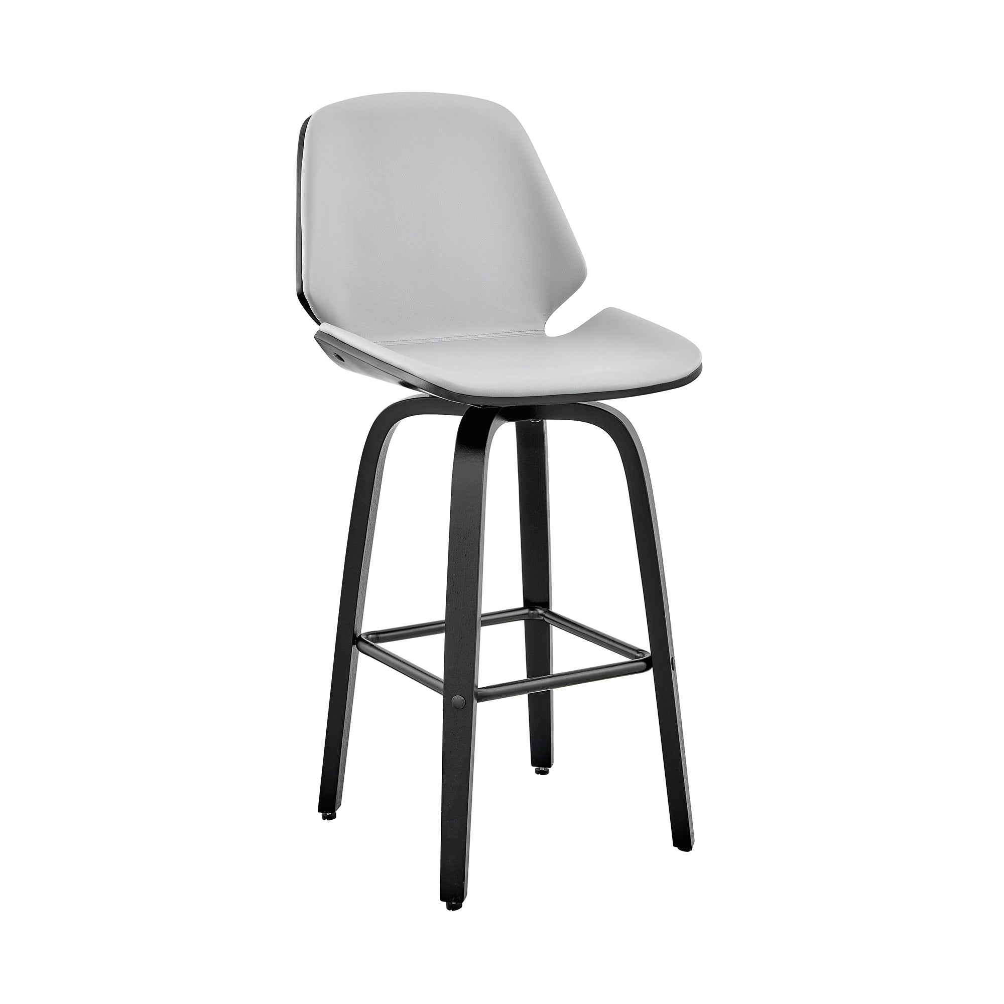 Arabela 26'' Gray Faux Leather and Black Wood Swivel Bar Stool