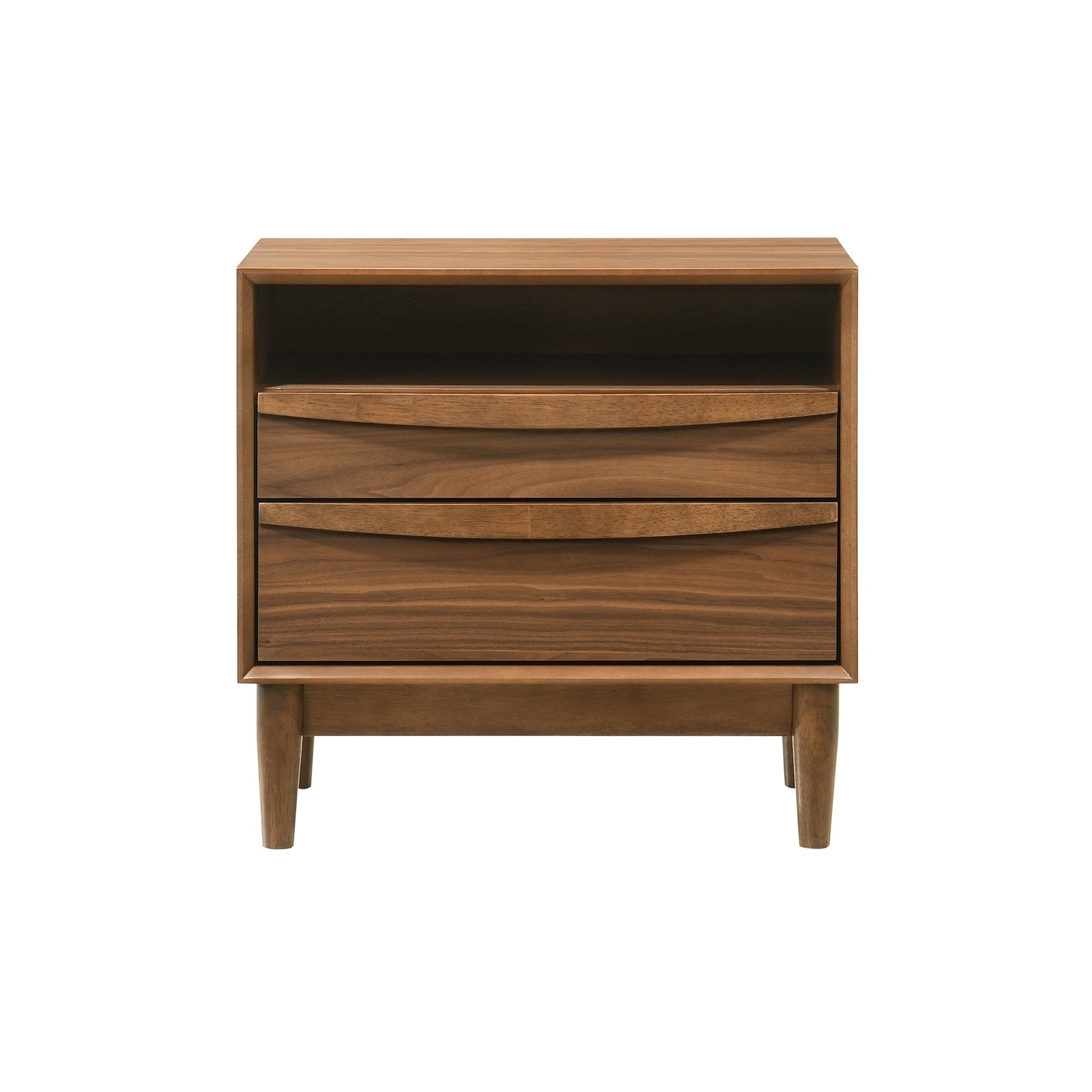 Artemio 2 Drawer Wood Nightstand with Shelf in Walnut Finish