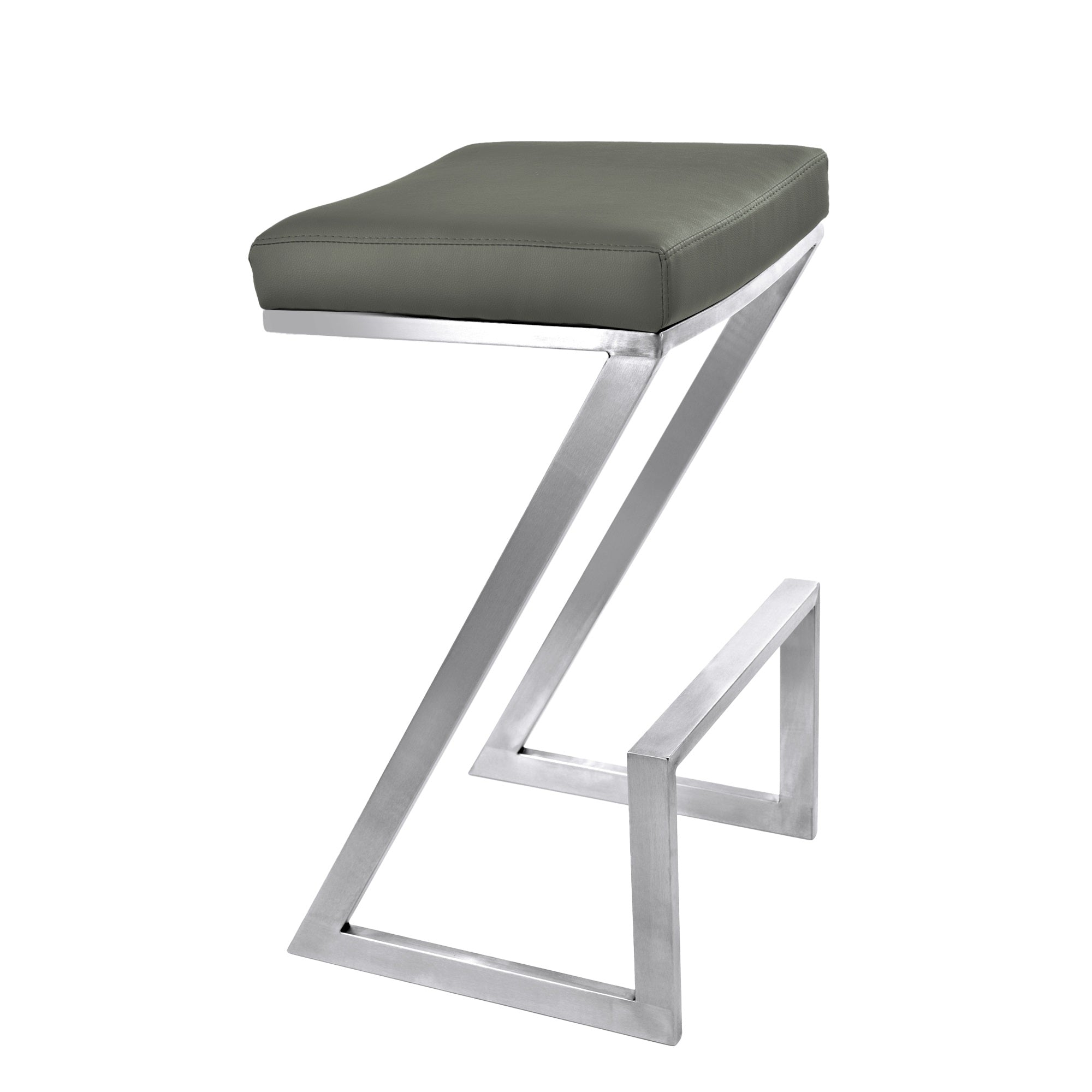 Armen Living Atlantis 26'' Counter Height Backless Barstool in Brushed Stainless Steel finish with Grey Faux Leather