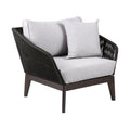 Athos Indoor Outdoor Club Chair in Dark Eucalyptus Wood with Latte Rope and Grey Cushions