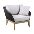 Athos Indoor Outdoor Club Chair in Light Eucalyptus Wood with Latte Rope and Grey Cushions