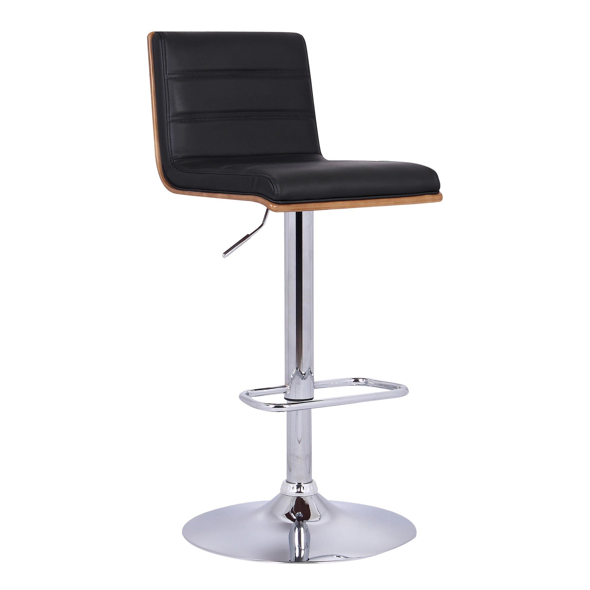 Armen Living Aubrey Barstool Chrome Base finish with Black Faux Leather and Walnut Back