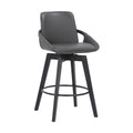 Baylor Swivel Wood Bar or Counter Height Stool in Faux Leather