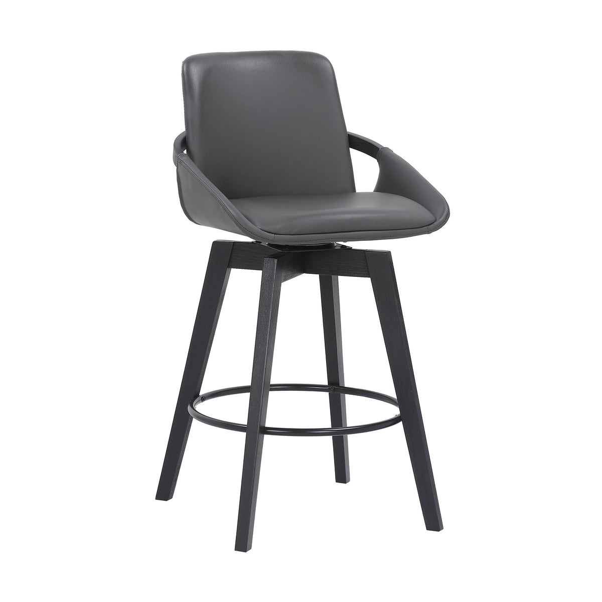 Baylor Swivel Wood Bar or Counter Height Stool in Faux Leather